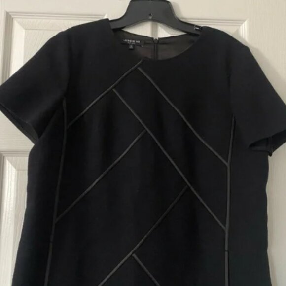 Lafayette 148 New York Black Henora Wool Shift Dress w/ Charmeuse Piping Size L - Picture 4 of 4